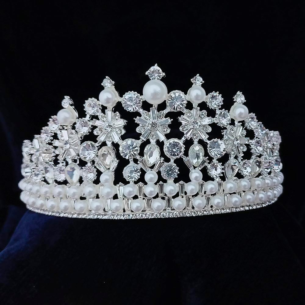 Kriaa Silver Plated White Austrian Stone Crown  - 1507137