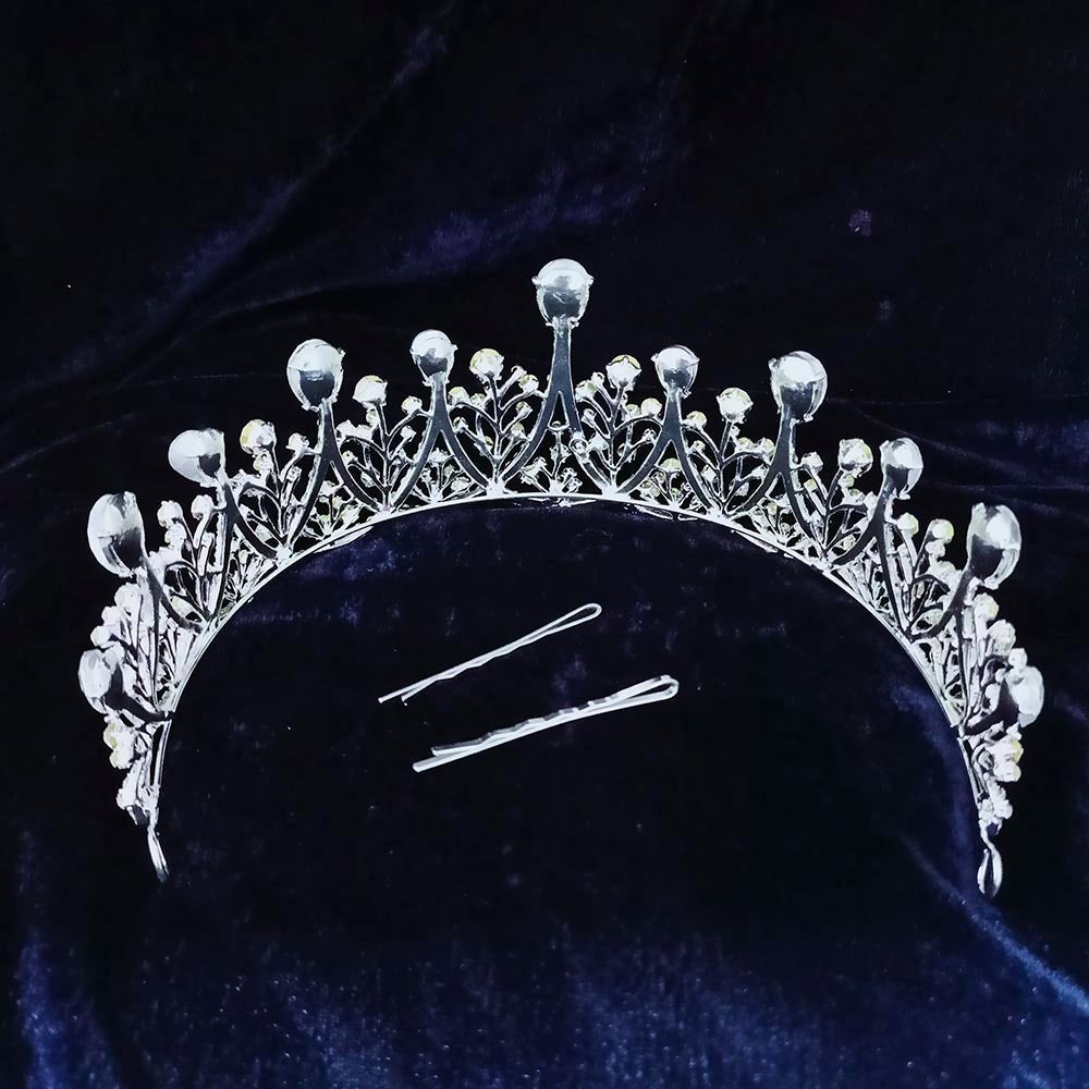 Kriaa Silver Plated White Austrian Stone Crown  - 1507144