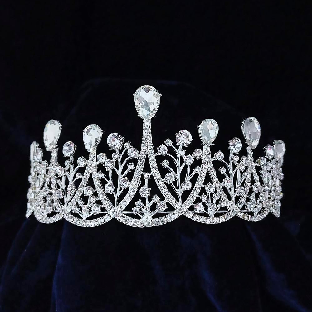 Kriaa Silver Plated White Austrian Stone Crown  - 1507144
