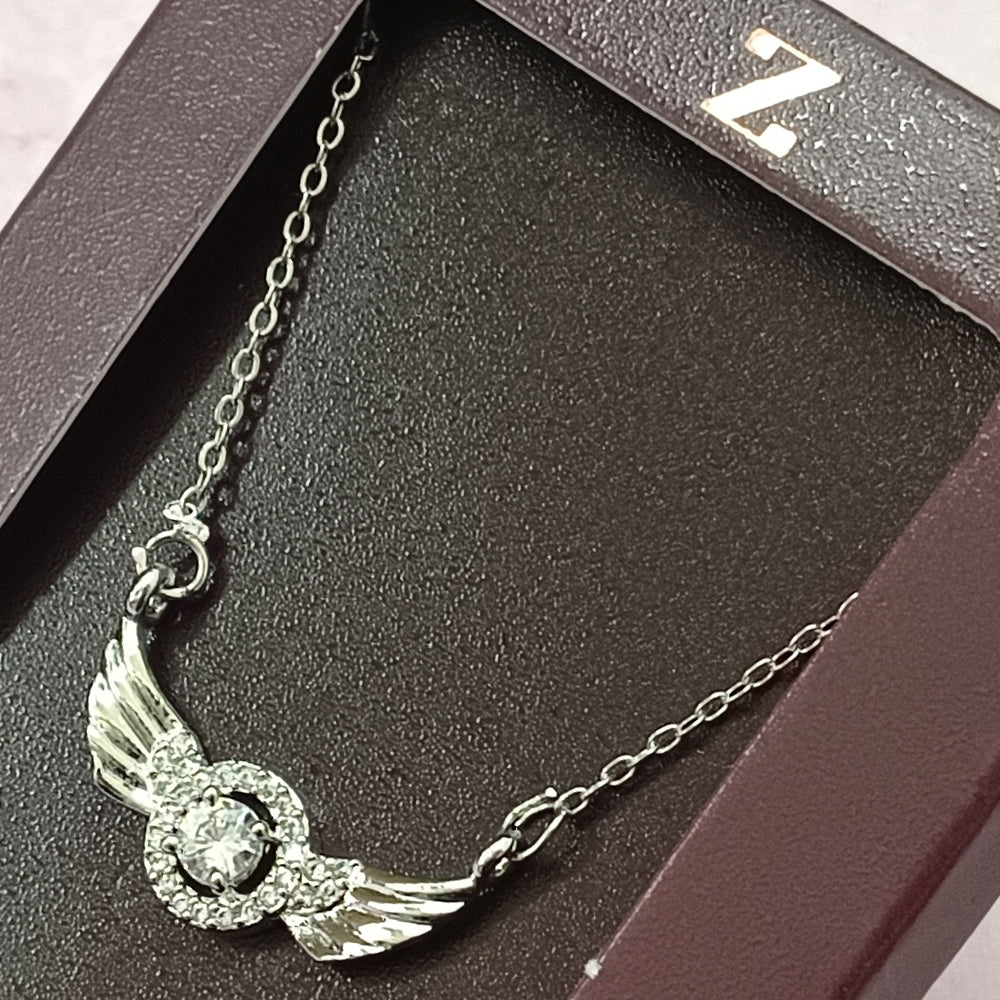 The Z Collection Silver Plated AD Angle Wings Chain Pendant