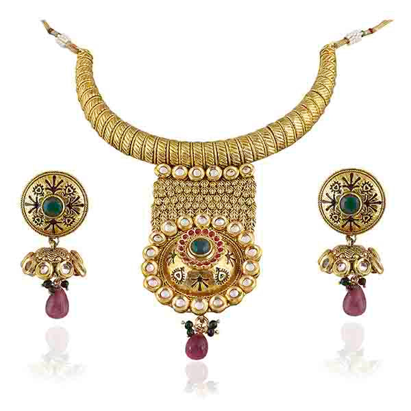 Vivaah Kundan Pota Stone Gold Plated Necklace Set