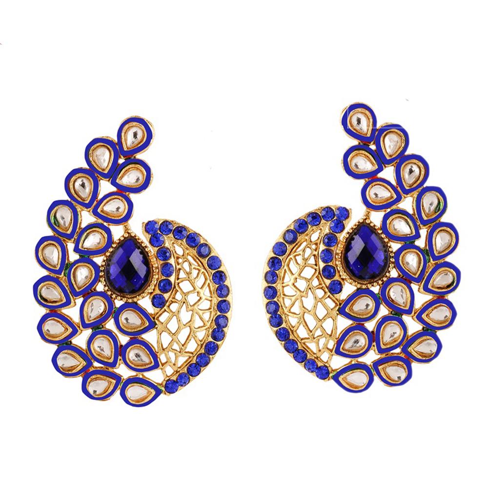 Kriaa Gold Plated Blue Stone And Kundan Dangler Earrings - 2103902