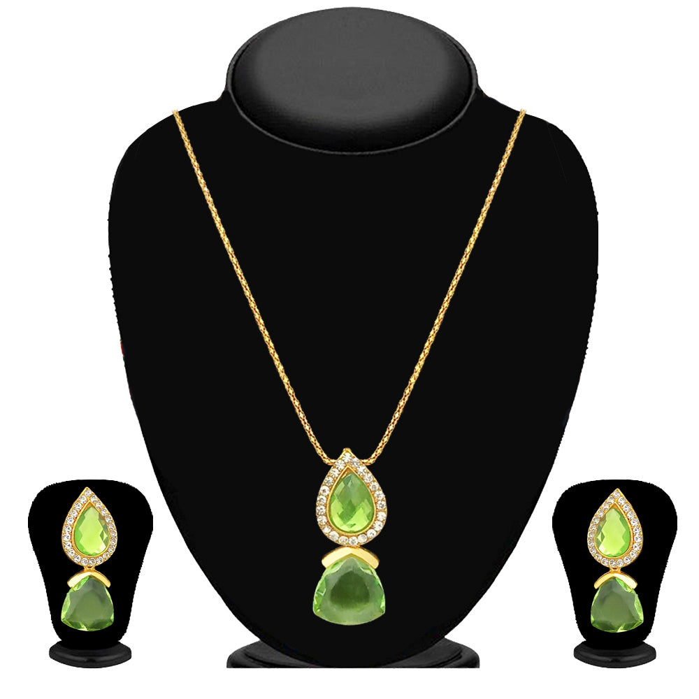 Kriaa Gold Plated Green  Stone Chain Pendant Set