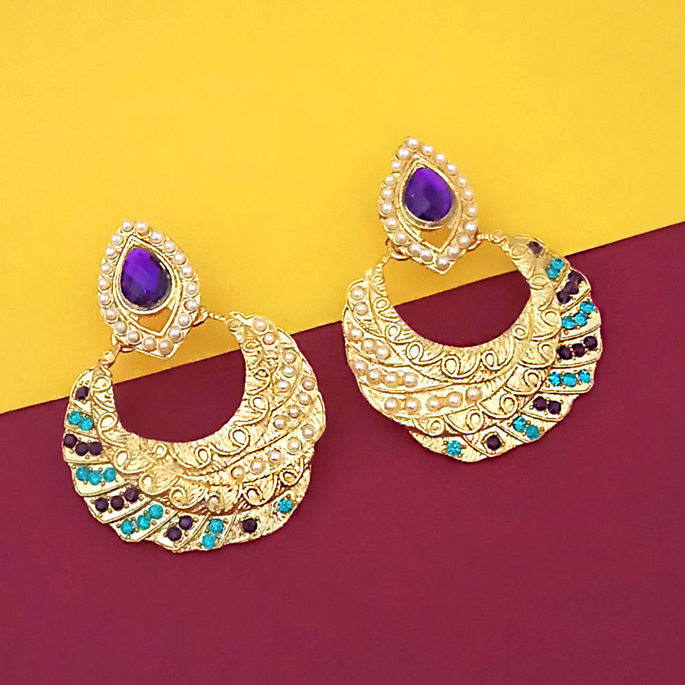 Kriaa Gold Plated Blue And Purple Austrian Stone Dangler Earrings