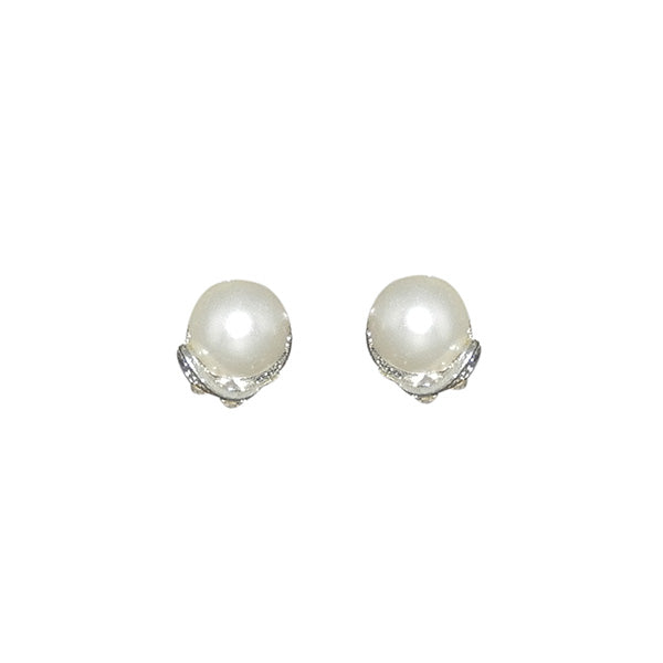 Kriaa Silver Plated White Pearl Stud Earrings