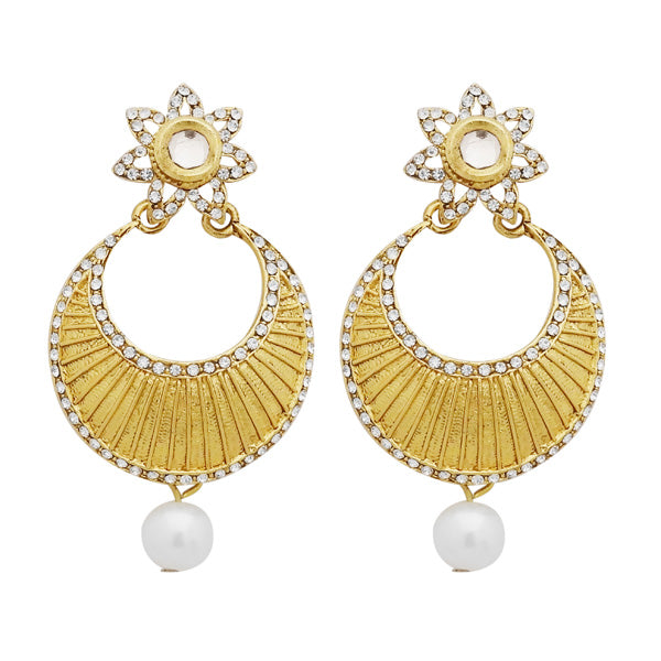 Jheel Austrian Stone Gold Plated Pearl Drop Dangler Earrings