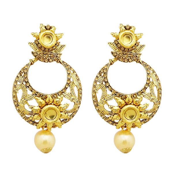 Jheel Austrian Stone Kundan Pearl Drop Dangler Earrings
