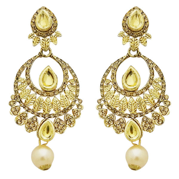 Jheel Austrian Stone Kundan Pearl Drop Dangler Earrings