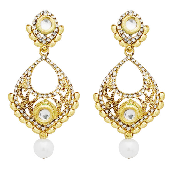Jheel Gold Plated Stone Pearl Drop Dangler Earrings