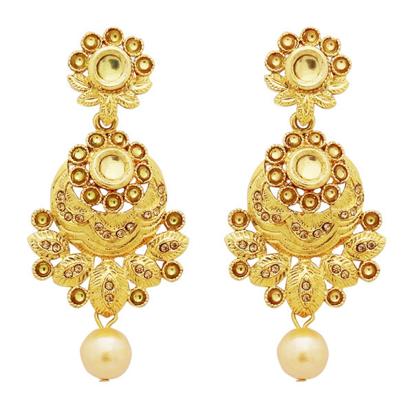 Jheel Kundan Stone Gold Plated Dangler Earrings