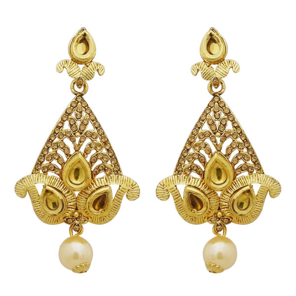 Jheel Gold Plated Stone Pearl Drop Dangler Earrings