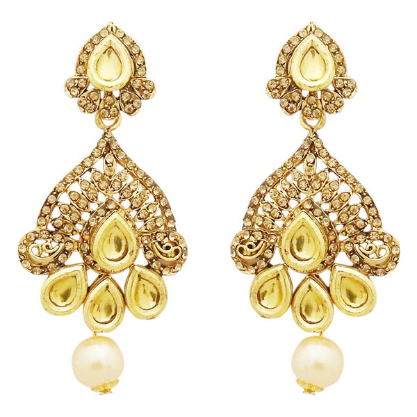 Jheel Kundan Stone Gold Plated Dangler Earrings