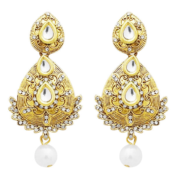 Jheel Austrian Stone Gold Plated Pearl Drop Dangler Earrings