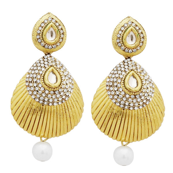 Jheel Gold Plated Austrian Pearl Drop Dangler Earrings