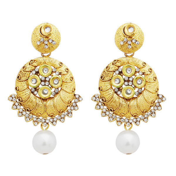 Jheel Gold Plated Austrian Stone Pearl Drop Dangler Earrings