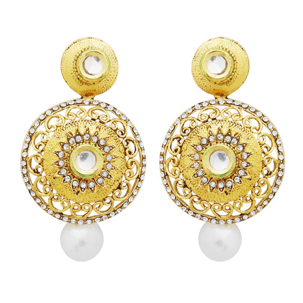 Jheel Gold Plated Austrian Stone Pearl Drop Dangler Earrings