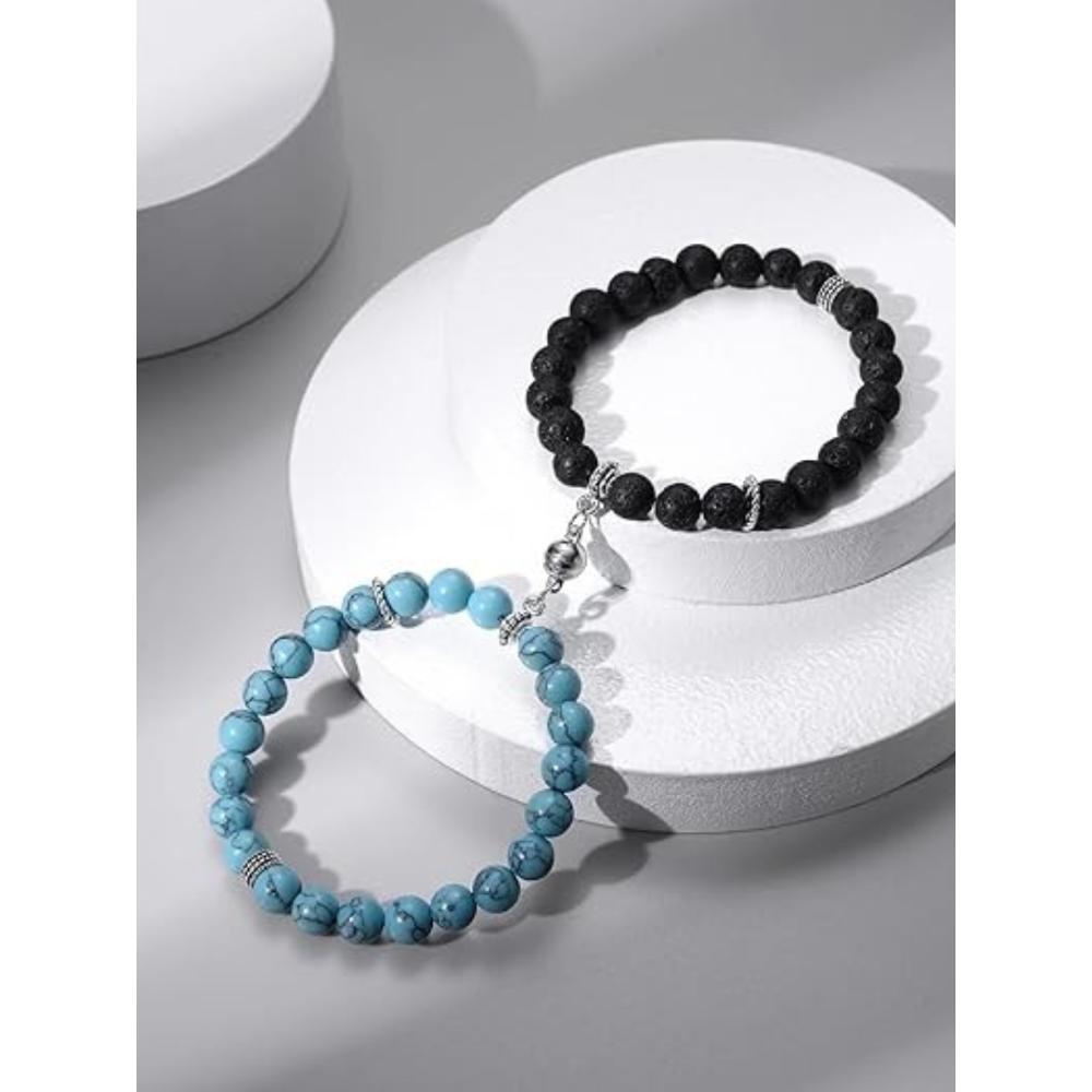 Unisex - Set of 2 - Rhodium Plated Couple Bracelets
