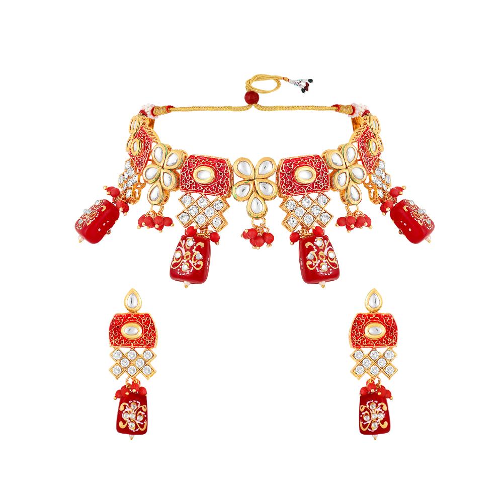 Asmitta Gold Plated Meenakari And Kundan Necklace Set