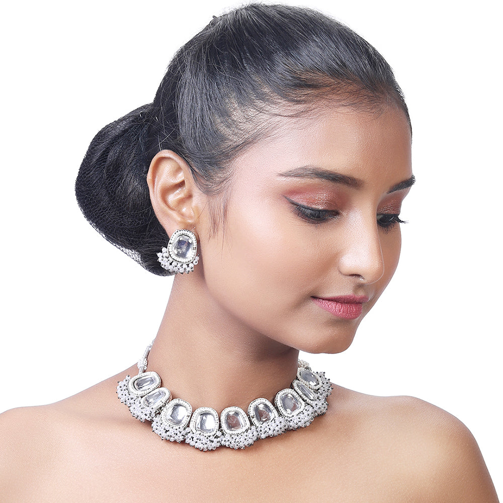 Asmitta Silver Plated Kundan Necklace Set