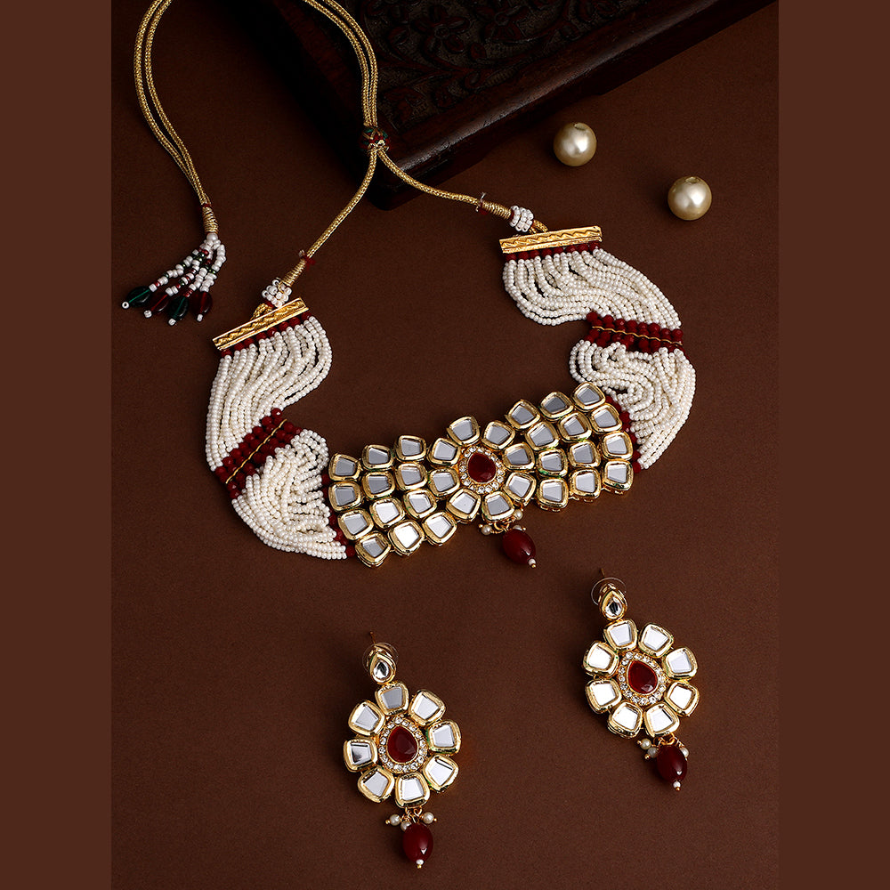 Asmitta Gold Plated Mirror Choker Necklace Set