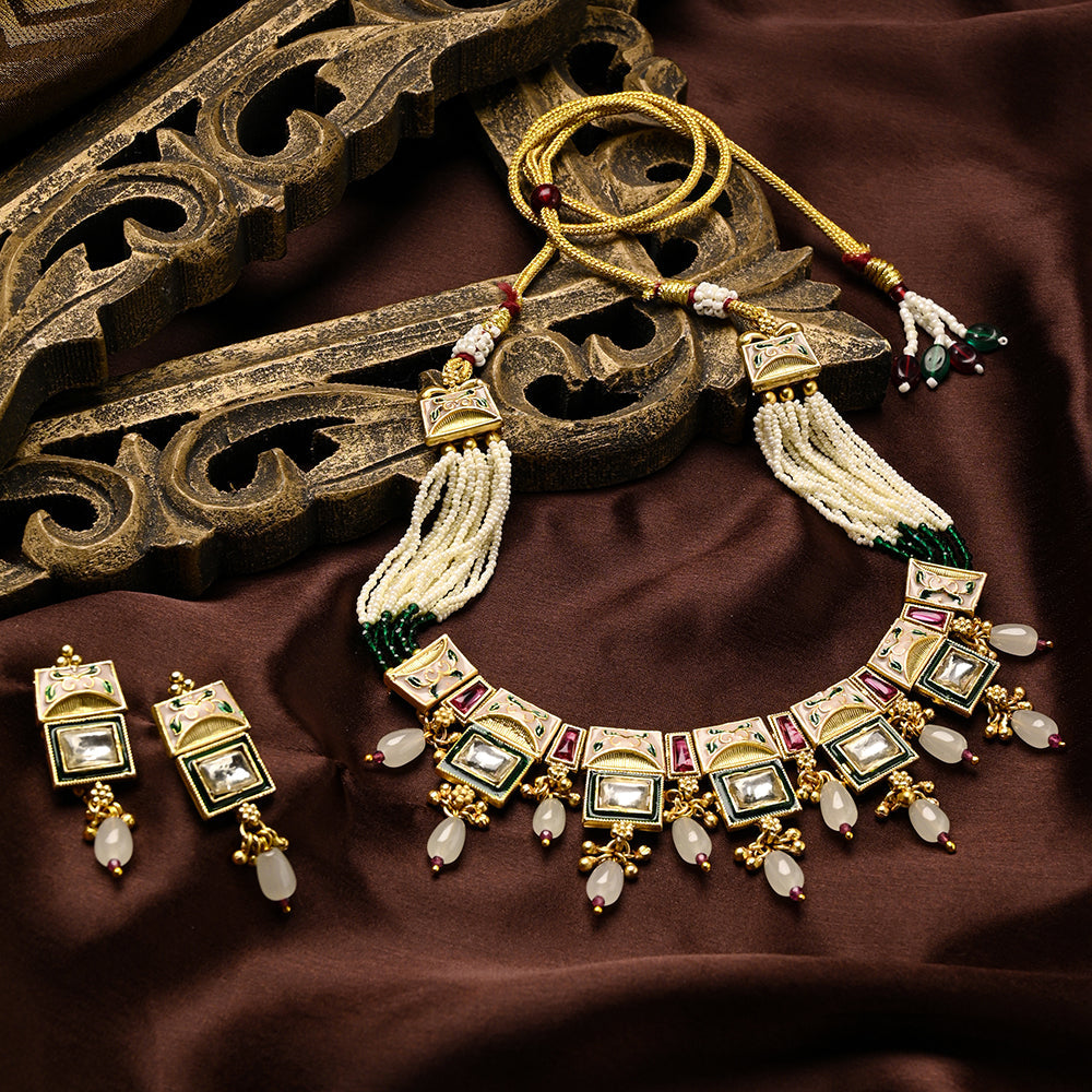 Asmitta Gold Plated Meenakari And Kundan Necklace Set