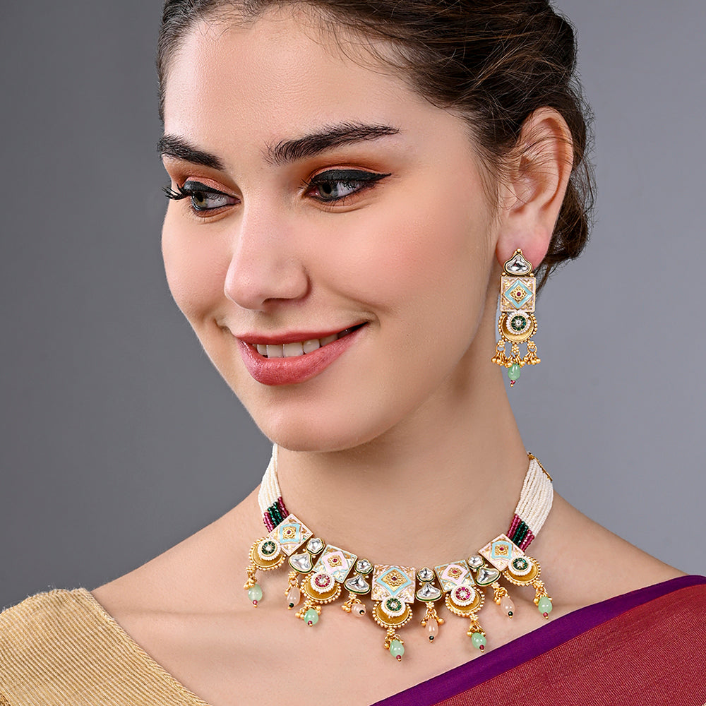 Asmitta Beads And Meenakari Necklace Set