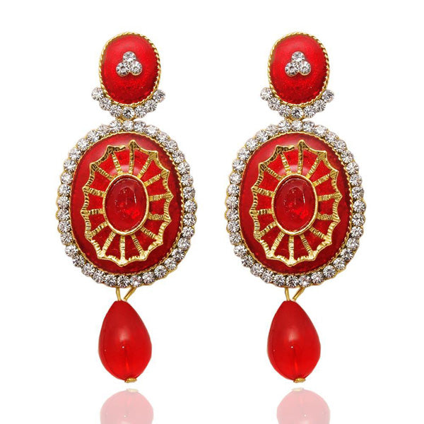The99jewel Stone Red Meenakari Gold Plated Dangler Earrings