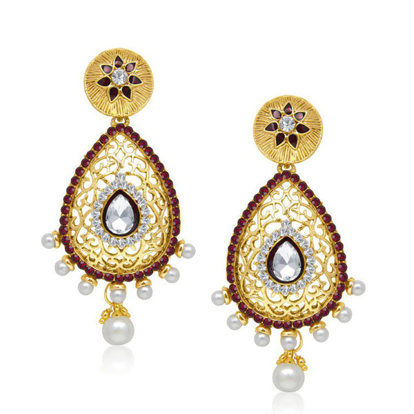 The99Jewel Stone Pearl Gold Plated Dangler Earrings