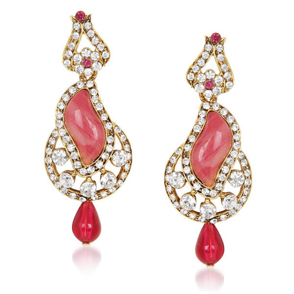 Kriaa Pink Austrian Stone Drop Gold Plated Dangler Earring
