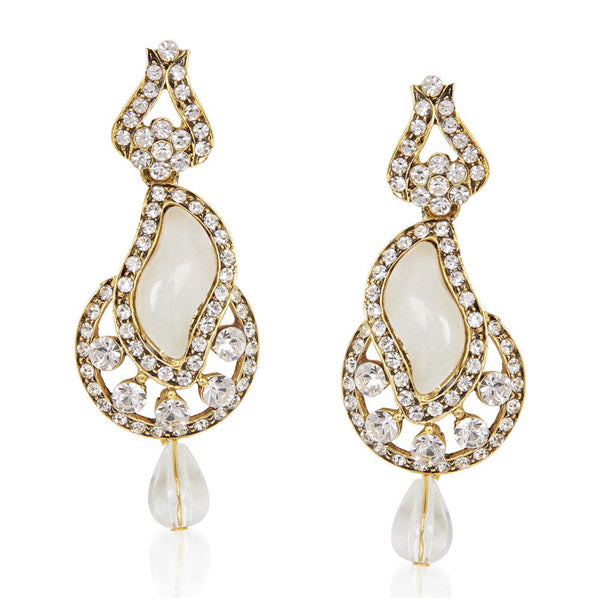 Kriaa White Austrian Stone Drop Gold Plated Dangler Earring