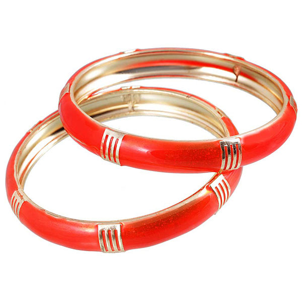 Kriaa Red Enamel Gold Plated Set of 2 Bangles