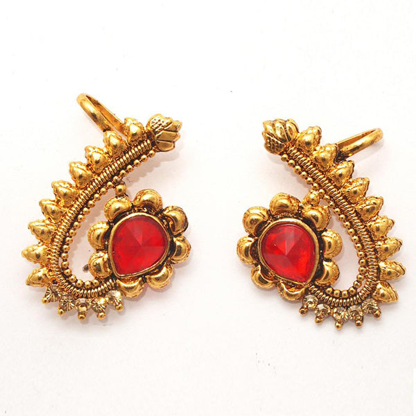 Kriaa Red Austrian Stone Gold Plated Ear Cuff