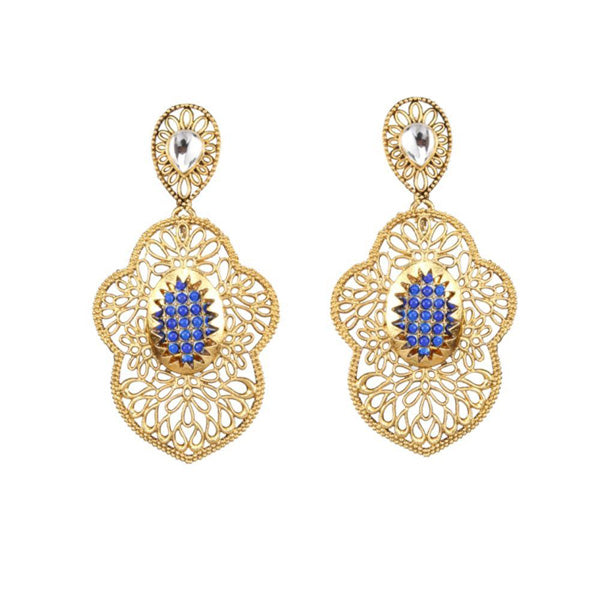 The99Jewel Gold Plated Blue Stone Kundan Dangler Earrings