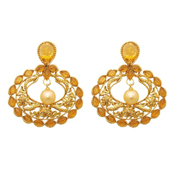 Kriaa Brown Kundan Gold Plated Dangler Earring