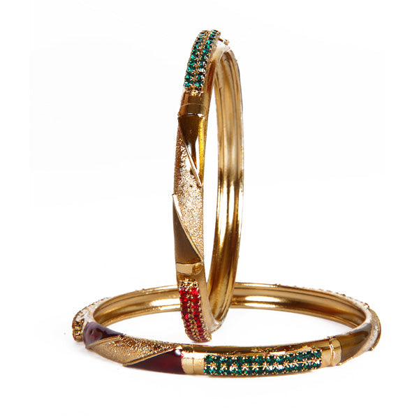 Kriaa Green & Red Stone Set of 2 Bangle Sets