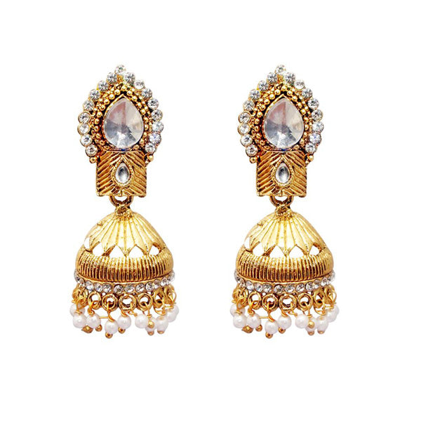 Kriaa Gold Plated Austrian Stone Pearl Drop Jhumki Earrings