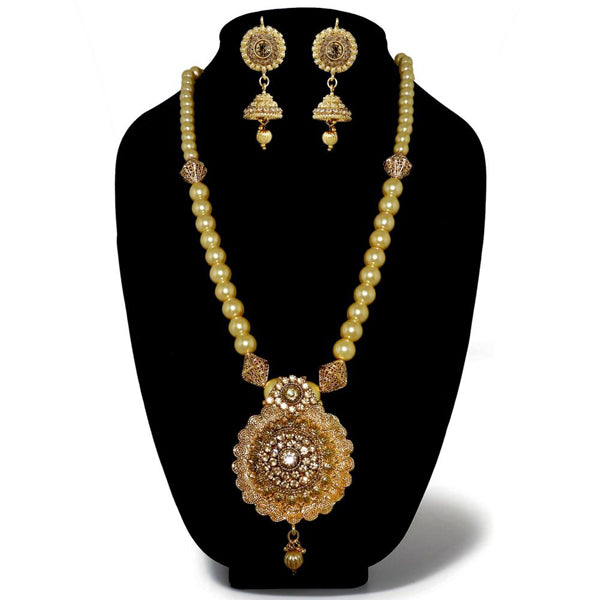 Kriaa Austrian Stone Gold Plated Pearl Necklace Set