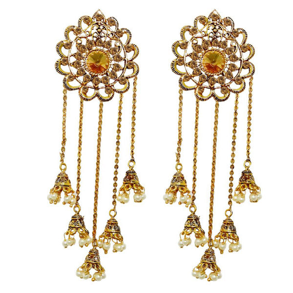 Kriaa Pearl Gold Plated Stone Roll Chain Earrings