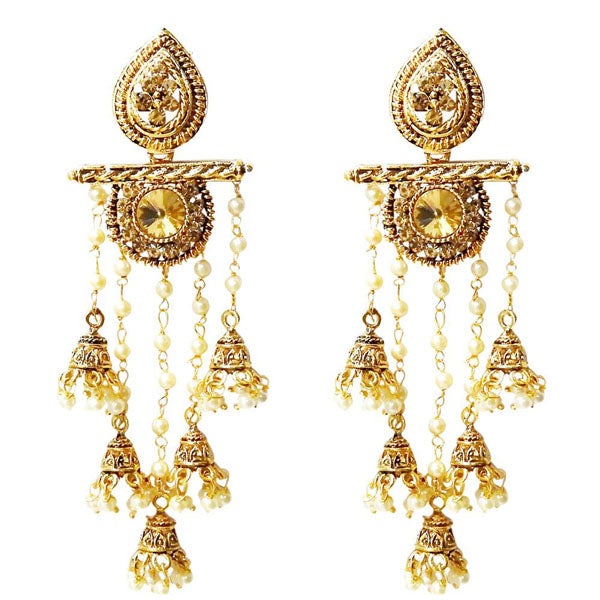 Kriaa Austrian Stone Gold Plated Pearl Dangler Earring