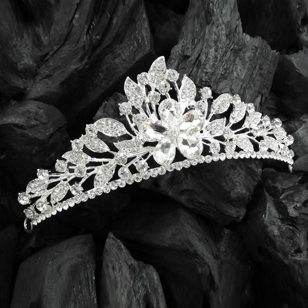 Kriaa Silver Plated White Austrian Stone Floral Crown