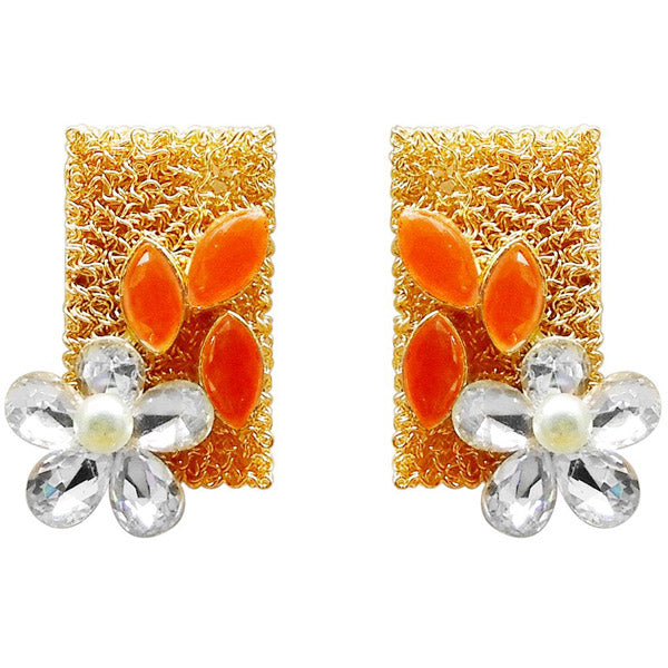 Kriaa Resin Stone Gold Plated Floral Dangler Earring