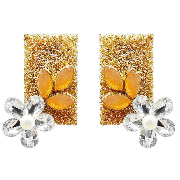 Kriaa  Gold Plated Resin Stone Floral Dangler Earring