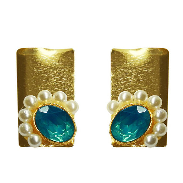 Kriaa Gold Plated Resin Stone Pearl Dangler Earrings