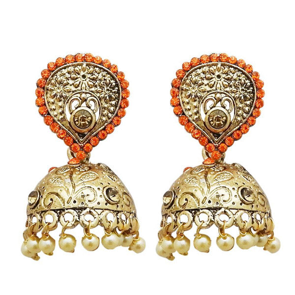 Kriaa Gold Plated Orange Austrian Stone Jhumki Earrings