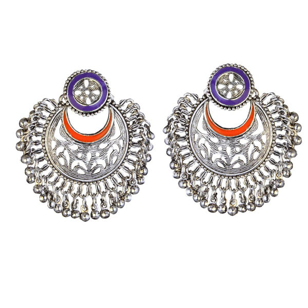Kriaa Rhodium Plated Purple Meenakari Afghani Earrings
