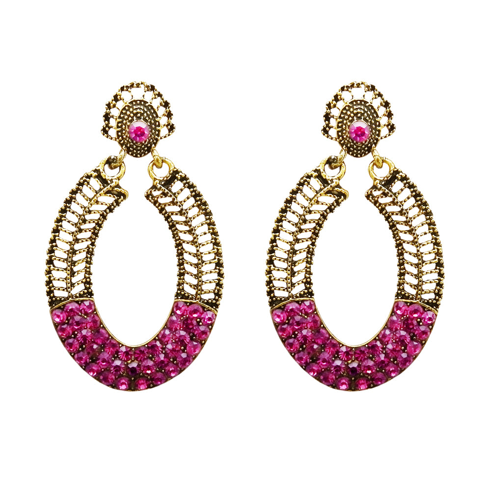 Kriaa Antique Gold Plated Pink Austrian Stone Dangler Earrings