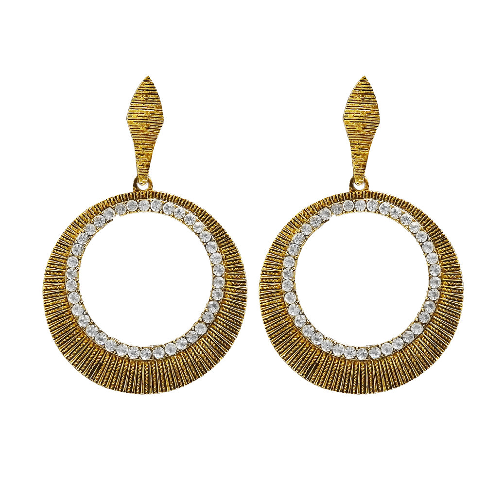 Kriaa Antique Gold Plated White Austrian Stone Dangler Earrings