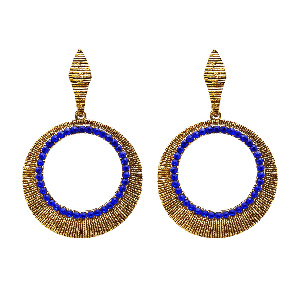 Kriaa Antique Gold Plated Blue Austrian Stone Dangler Earrings