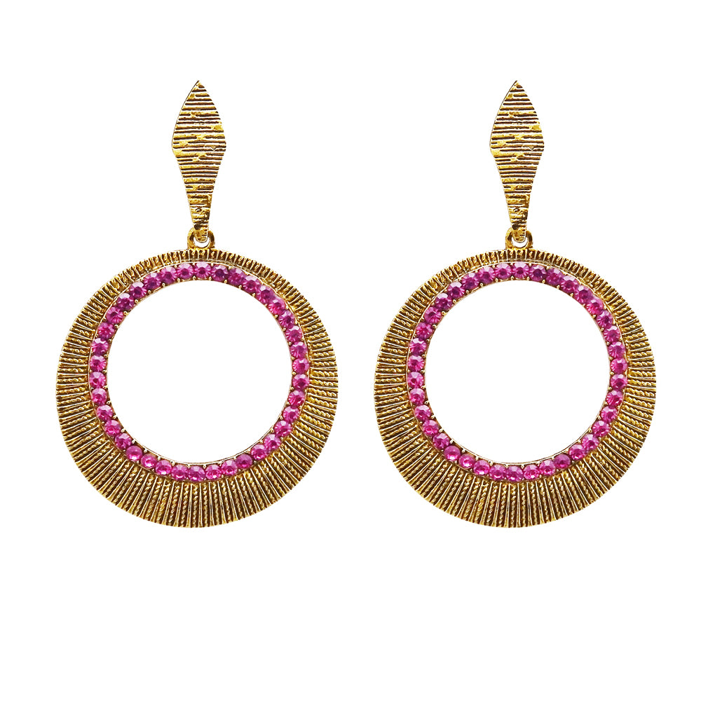 Kriaa Antique Gold Plated Pink Austrian Stone Dangler Earrings