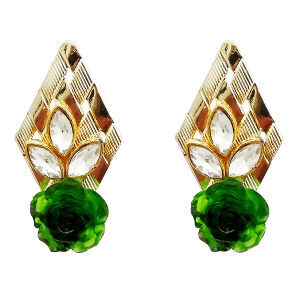 Kriaa Green Resin Stone Gold Plated Floral Dangler Earrings